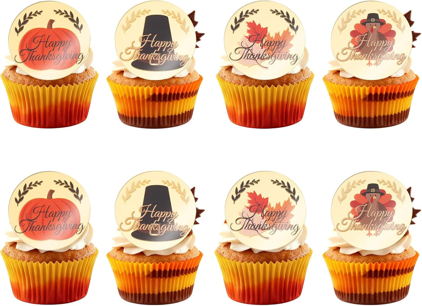 20pcs Gold Mirror Acrylic Happy Birthday Cupcake Toppers Round Engraved Cake Picks Happy Birthday Cake Toppers for DIY Birthday Gift Flower Bouquet Pastries Desserts Decor