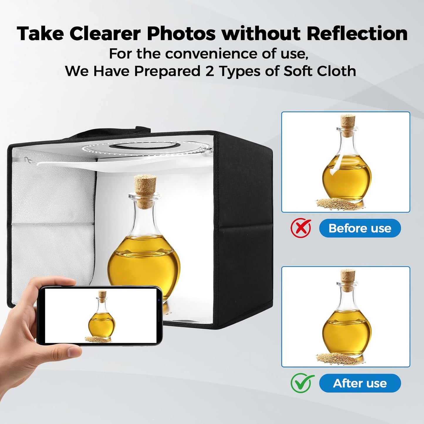 Photo Light Box, 12/16/20/24/32 Inch Photography Light Box with CRI>95 120 Light Beads. Dimmable Shooting Tent Kit with White and Warm Light. 6 Color Backdrops Photo Booth for Studio Products Display