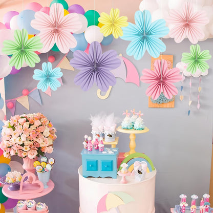 Party Hanging Paper Fans Decoration Set for Wedding Birthday Party Mother's Day Round Events Accessories Set of 8