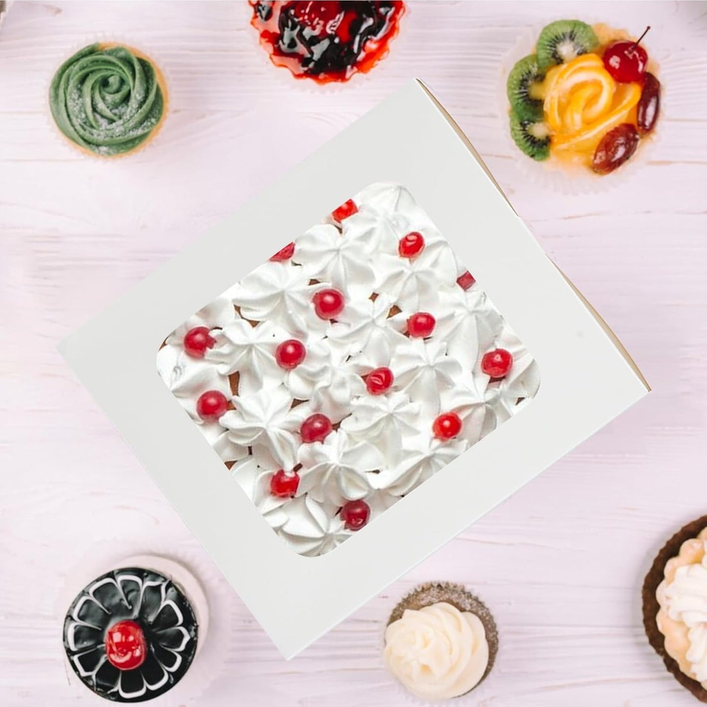 30 Pcs Cake Boxes 10 Inch with Window Clear Bakery Dessert Box Square White Large Disposable Pie Boxes Package for Bake Goods Paper Pastry Packaging Donut Delivery Box