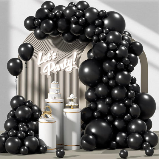 Awenztech 120pcs Black Balloon Arch Kit, 18 12 10 5 inch Black Latex Balloons Different Sizes Balloon Garland for Graduation Halloween Birthday Party Decorations - Colors A