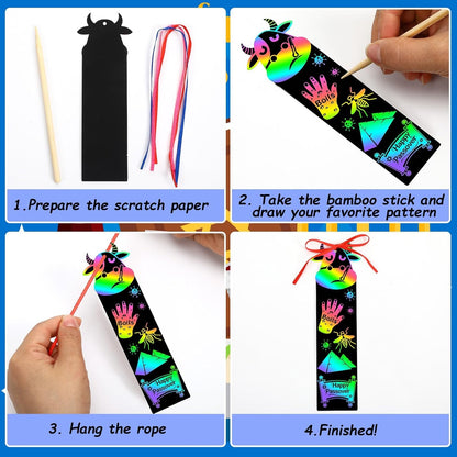 JUNEBRUSHS 30Pcs Ocean Crafts, Rainbow Magic Ocean Animals Scratch Bookmarks Under The Sea Party Favors Games for Activities Summer Arts and Crafts