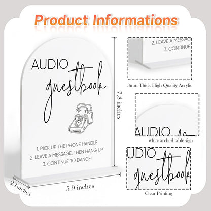 Audio Guest Book Sign, White Arch Acrylic Wedding Sign, Audio Guest Book Wedding Phone, Bridal Shower Decor, Engagement Party Decor, Centerpiece Table Decorations Party for Bride and Groom-14
