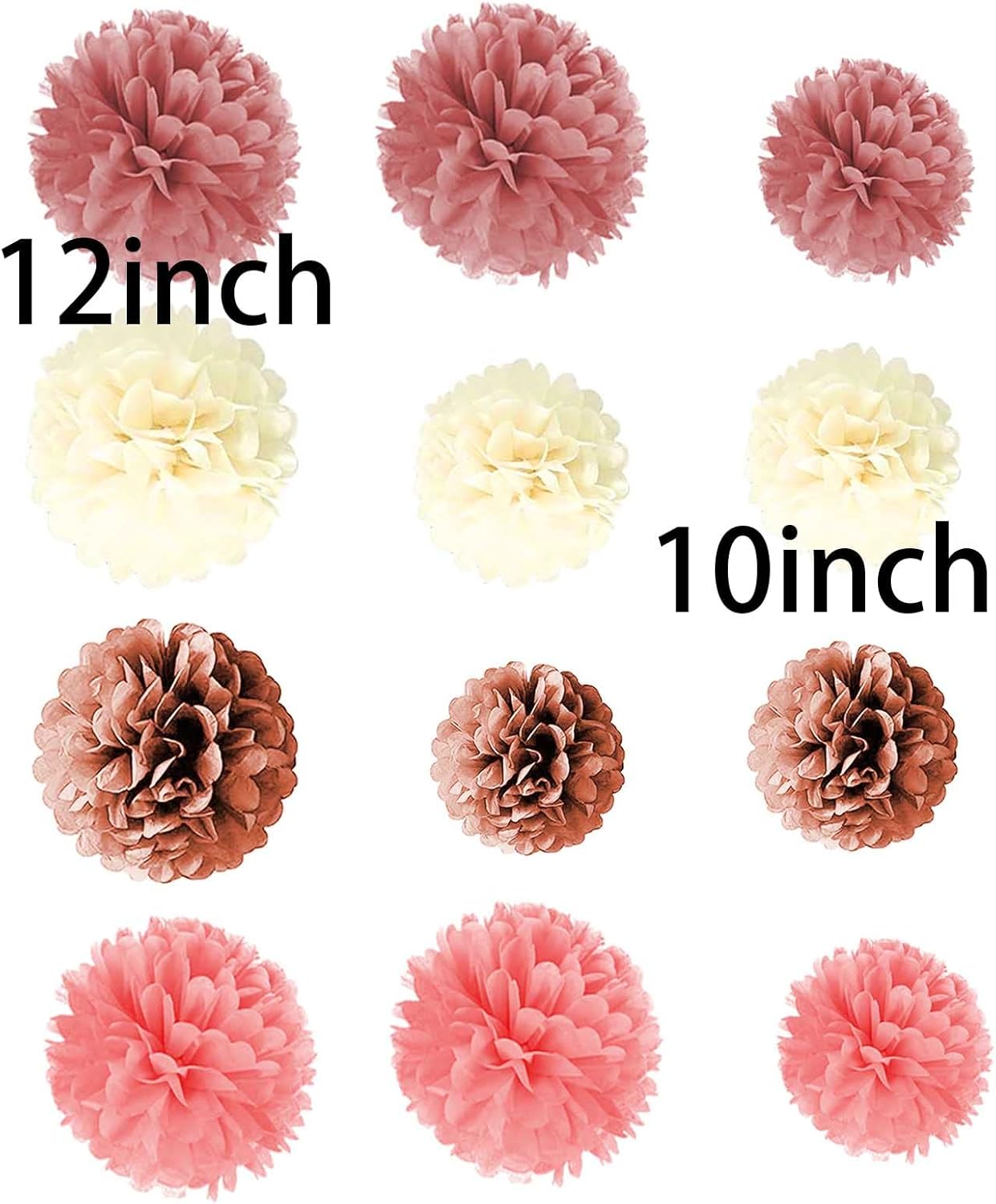 Purple & Gold Tissue Paper Pom-Poms - Hanging Paper Pompoms Flower Ball Wedding, Birthday Party Decoration (6pcs 12in & 10in)