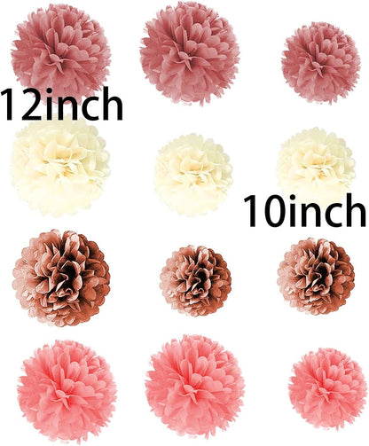 Purple & Gold Tissue Paper Pom-Poms - Hanging Paper Pompoms Flower Ball Wedding, Birthday Party Decoration (6pcs 12in & 10in)