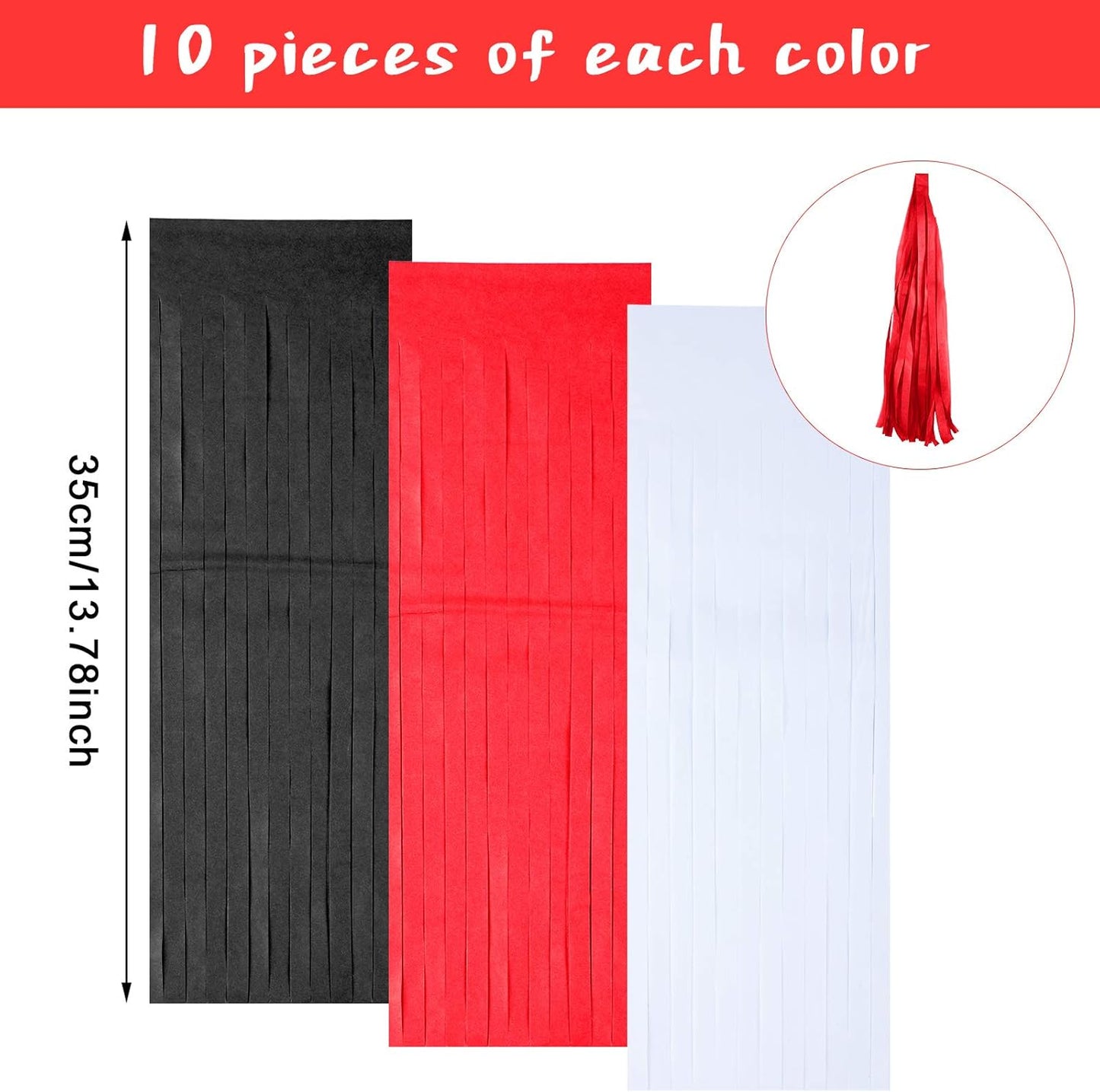 Outus 30 Pcs Red Black White Tassel Banner Garland Party Decorations Paper DIY Tissue Hanging America Decor for School Supplies Wedding Birthday Bridal Baby Shower Anniversary Independent Day