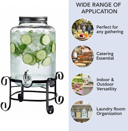 Style Setter Beverage Dispenser Cold Drink Dispenser w/ 3-Gallon Capacity Glass Jug, Metal Stand & Leak-Proof Acrylic Spigot Great for Parties, Weddings & More