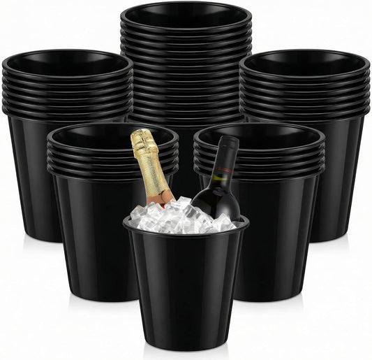 Layhit 48 Pcs Plastic Ice Buckets for Parties 3 Liters Wine Bucket Portable Ice Holder Disposable Wine Cooler for Party Wedding Party Beverages Champagne Soda and Beer(Black)