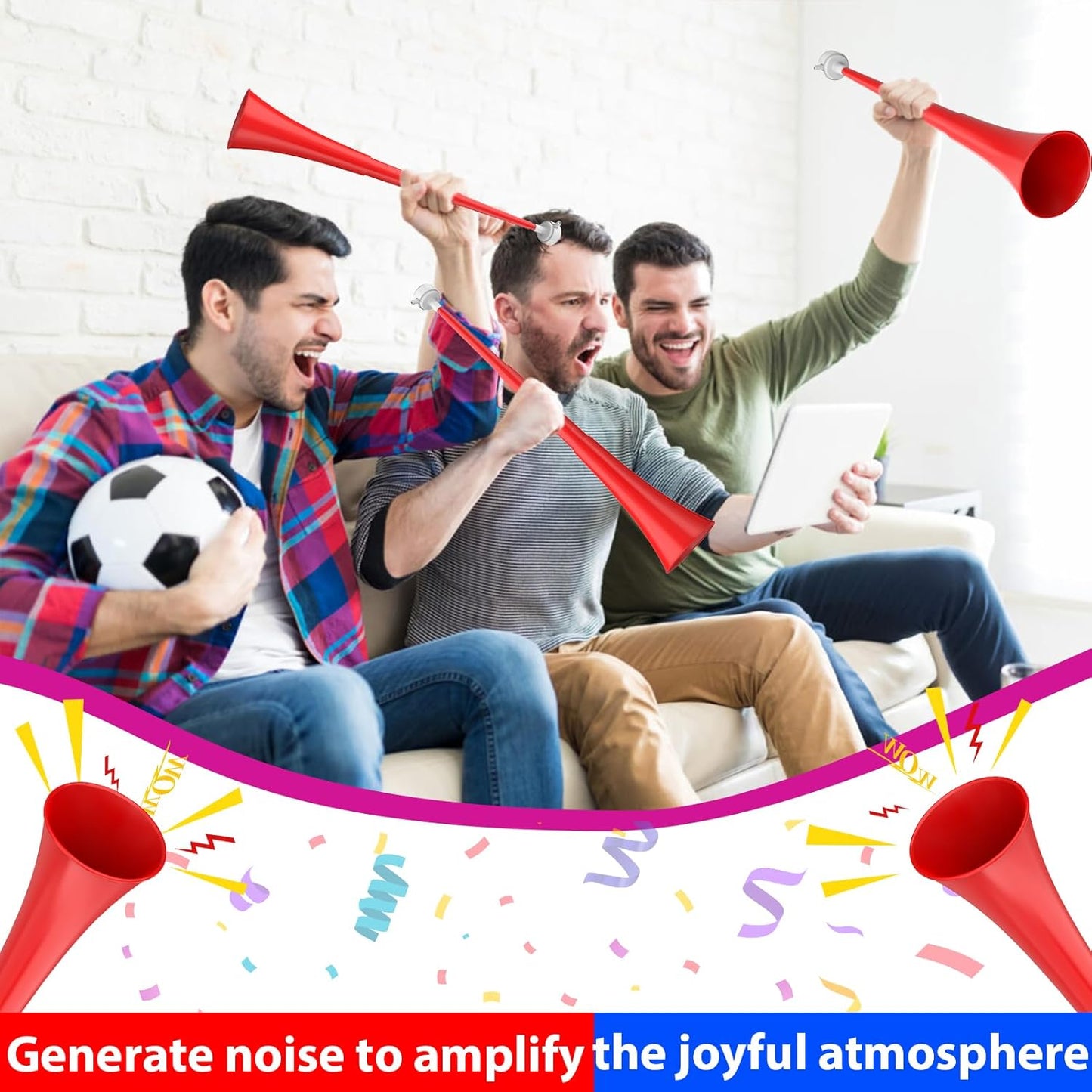 Collapsible Stadium Horn 24 Inch Vuvuzela Plastic Trumpet Blow Horns Noise makers for Sporting Events School Sports Football Games Party Supplies Favors Accessories (Black)