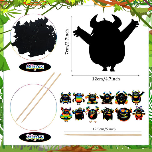 Lincia 60 Pcs Monster Scratch Cards Halloween Crafts for Halloween Paper Art Monster Gaming Crafts for Scratch Paper Birthday Supplies Home Decoration, 12 Styles, Party Gift