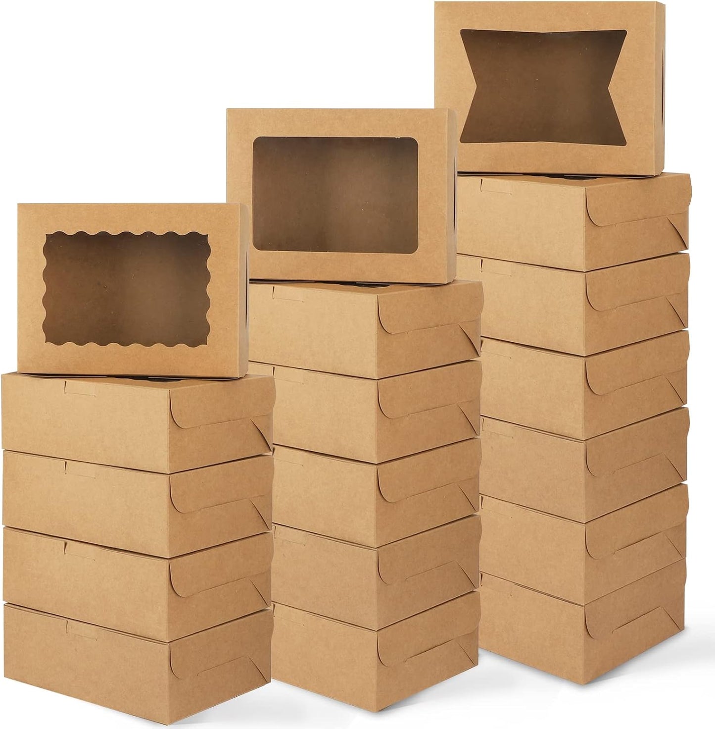 Moretoes 32pcs Cookie Boxes, 8x6x2.5 Bakery Boxes with Window 3 Styles, for Chocolate Strawberries, Dessert, Donuts, Cupcakes, Muffins
