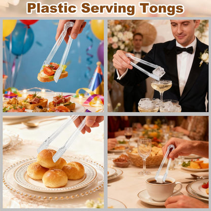 10 Pcs Clear Plastic Serving Tongs, 6.3 Inch Small Disposable Plastic Tongs for Food, Buffet, Party, Salad, Ice, Candy, Appetizer, Catering, Easy to Hold and Clean