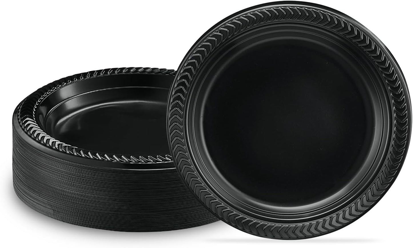 PLASTICPRO 100 PCS Black Plastic Bowls Light Weight 12 oz Plastic Soup Bowls Black Salad Plates Disposable for Party and Wedding