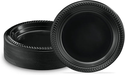 PLASTICPRO 100 PCS Black Plastic Bowls Light Weight 12 oz Plastic Soup Bowls Black Salad Plates Disposable for Party and Wedding