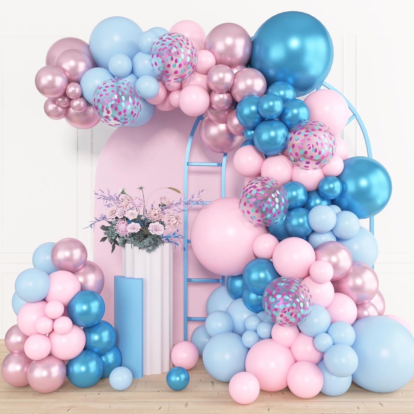Amandir 153pcs Pink Purple Balloon Garland Arch Kit, Different Sizes 18 12 10 5 inch Pink Purple Red Latex Metallic Confetti Purple Balloons for Girl Women Birthday Bridal Baby Shower Party Decoration