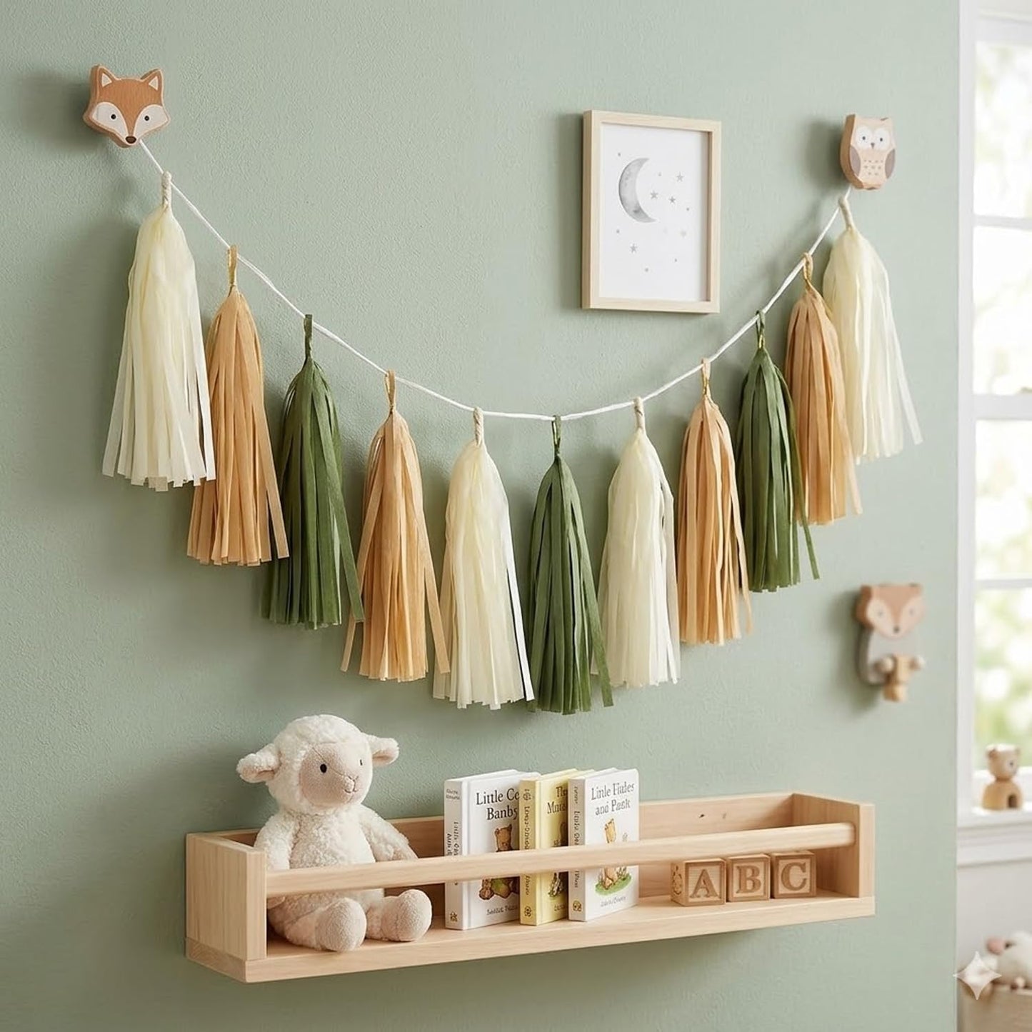15-Pack Olive Green Brown Tan Cream Tassel Garland Paper Banner Fringe Streamers DIY Kit Woodland Safari Gender Neutral Baby Shower Birthday Nursery Classroom Wall Table Hanging Party Decor