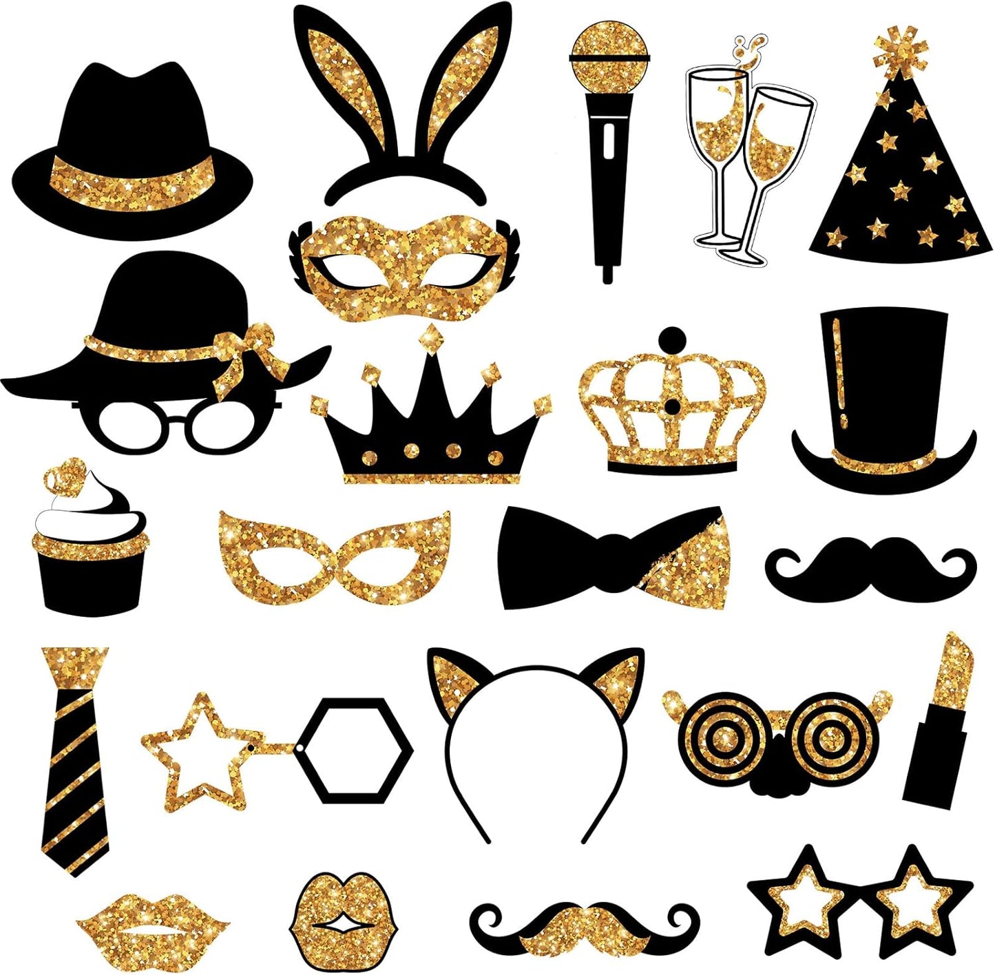 Zonon 24 Pcs Funny Photo Booth Props Class of 2026 Graduation Birthday Wedding Family Class Reunion Prom Disco Party Celebration Decoration Supplies Mix of Hats, Lipstick, Tie(Blue and Black)