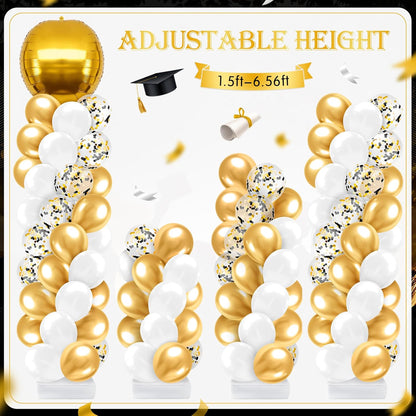 2 Sets Blue and Black White Graduation Balloon Column Stand Kit for Class of 2026, Adjustable Floor Balloon Arch Tower with Foil & Latex Balloons, DIY Decor for Grad Ceremony Backdrop