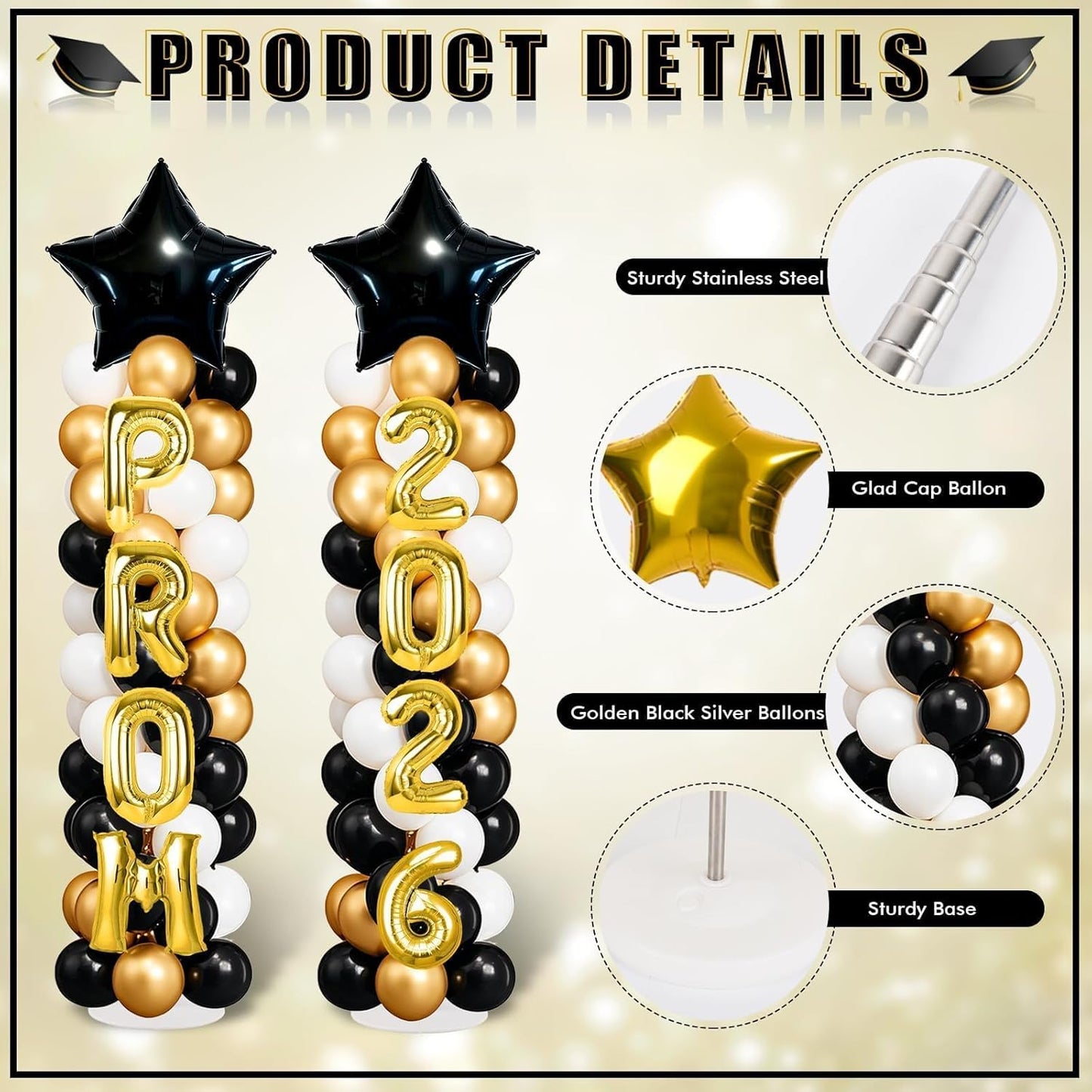 2 Sets Graduation Balloon Column Stand Kits with Balloons 2026 Grad Themed Decoration Navy Blue Balloon Tower Stand Kit for Grad High School & College Celebration Party Decor
