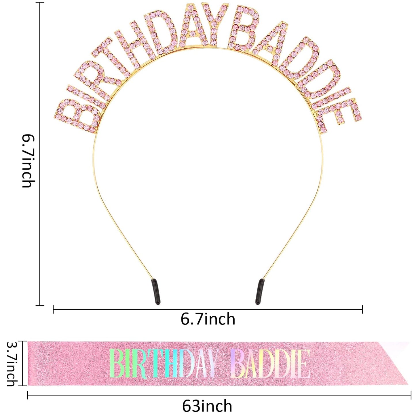 Aprince Birthday Baddie Sash and Tiara Crown for Women Girls Black Gold Happy Birthday Headband Accessiores Party Decorations