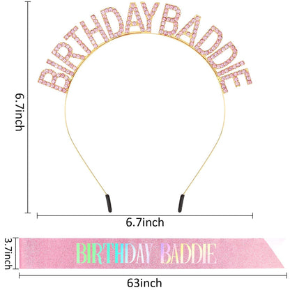 Aprince Birthday Baddie Sash and Tiara Crown for Women Girls Black Gold Happy Birthday Headband Accessiores Party Decorations