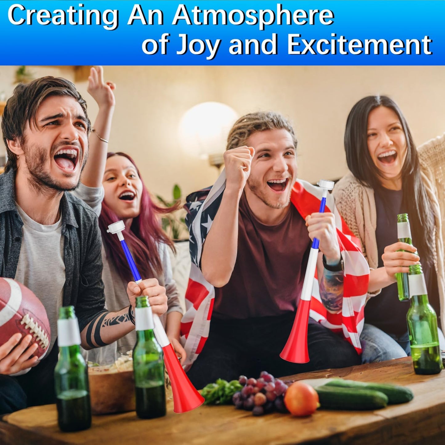 Collapsible Stadium Horn Noise Maker 24 Inch Vuvuzela Plastic Trumpet Horn Blow Horns Noisemakers for Sporting Events Graduation Games School Sports Party Supplies Favors Accessories