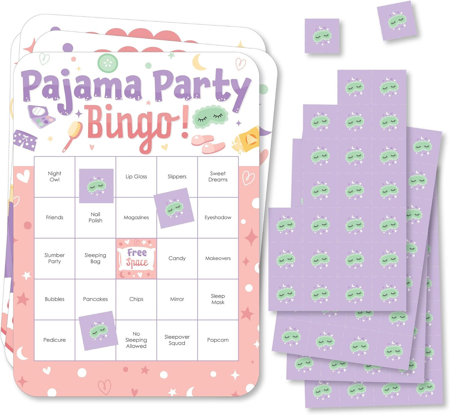Big Dot of Happiness Pajama Slumber Party - Bingo Cards & Markers, Girls Sleepover Birthday Party Bingo Game, Games & Activities for Girls Parties -Set of 18