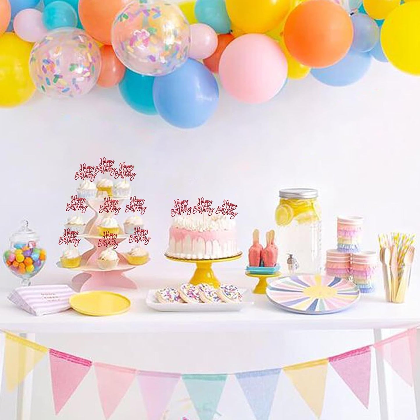 24 PCS Happy Birthday Cupcake Toppers Glitter Picks for Celebrating Anniversary Theme Party Cake Decorations Supplies Gold