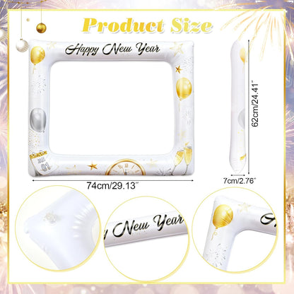 HOWAF 29PCS White Gold Happy New Year Photo Booth Props with Photo Frame,2026 New Year Decoration Selfie Props, Gold Glitter Photos Prop Kit for NYE Party, 2026 NYE Cheers Selfie Prop Kit