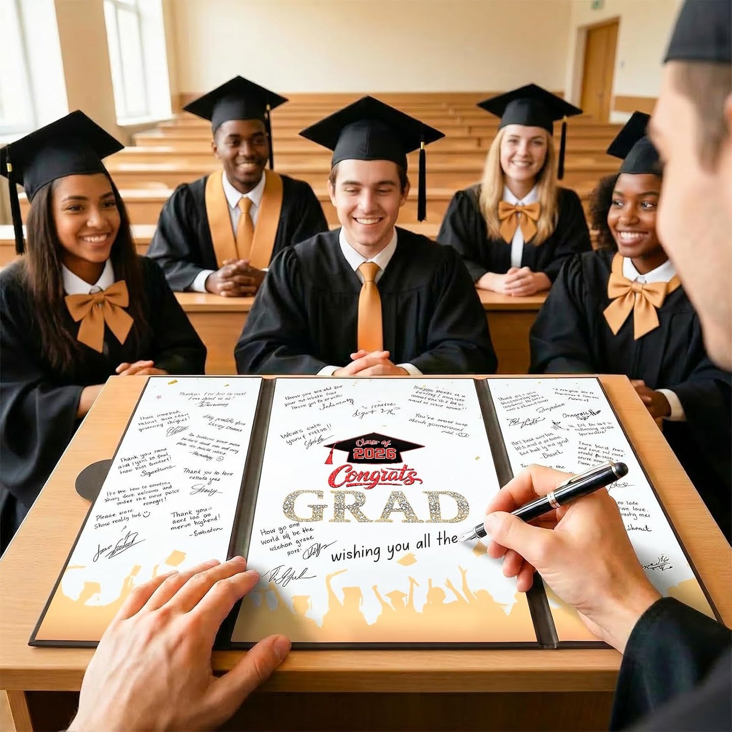 Graduation Guest Book 2026, Blue Gold Graduation Decorations Class of 2026 Graduates Sign in Book Signature Board Congrats Grad Decor Party Supplies, High School College Graduations Gifts for Her Him