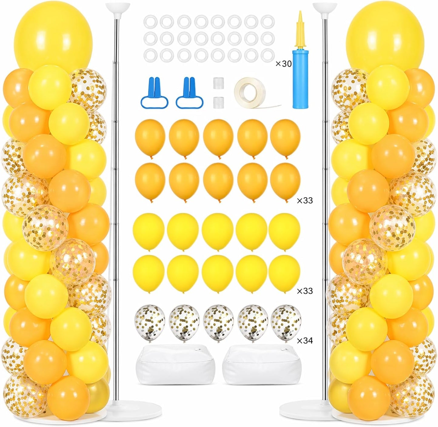 2 Set Black and Gold Balloons Column Stand Kit with 100 Balloons Adjustable Balloon Stand with Bases for Floor Black Gold Confetti Balloon Column Kit for Bridal Shower Valentine Birthday Party Decor