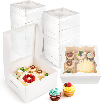 NPLUX 4 Packs 1+5 Bento Cake and Cupcake Box Bento Box with Clear Window Fit 5 Cupcakes and 1 Mini Cake for Packaging Gift Baked Goods
