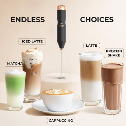 Zulay Kitchen Powerful Milk Frother AA Batteries Included – Ultra Fast Handheld Drink Mixer with Stainless Steel Whisk Stirrer for Coffee, Protein, Matcha & More, Frother Wand Electric Frothmate Black - Colors E