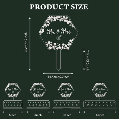 Coucoland Mr and Mrs Cake Topper - Heart Wedding Cake Decor with Rhinestones and Pearls for Engagement Bridal Anniversary