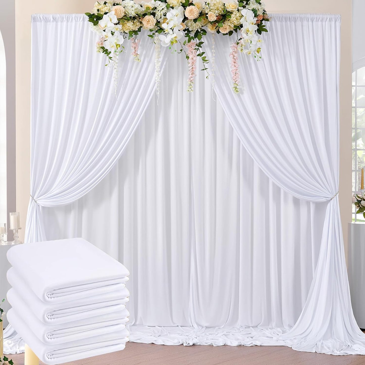 10ftx10ft Black Backdrop Curtains for Weddings Parties, Wrinkle Free 2 Panels Silky Polyester Photo Backdrop Drapes Back Drop Cloth Drapery for Birthday Mother'sDay Photography Background