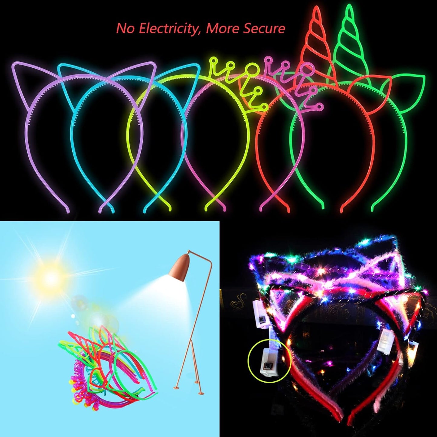 ZIRICHER 6 Colors Glow in the Dark Headbands, Plastic Light Up Hair Band Crowns Luminous Headband For Girls Party Headbands