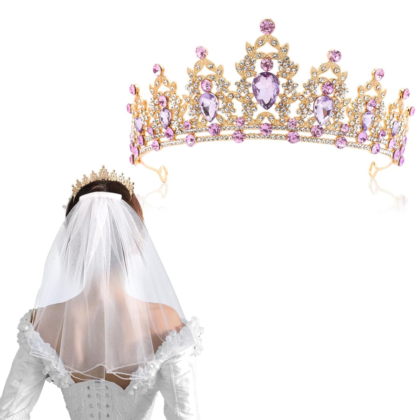 Silver Birthday Crown Headband with Sash for Women - Rhinestone Tiara for Birthday Parties