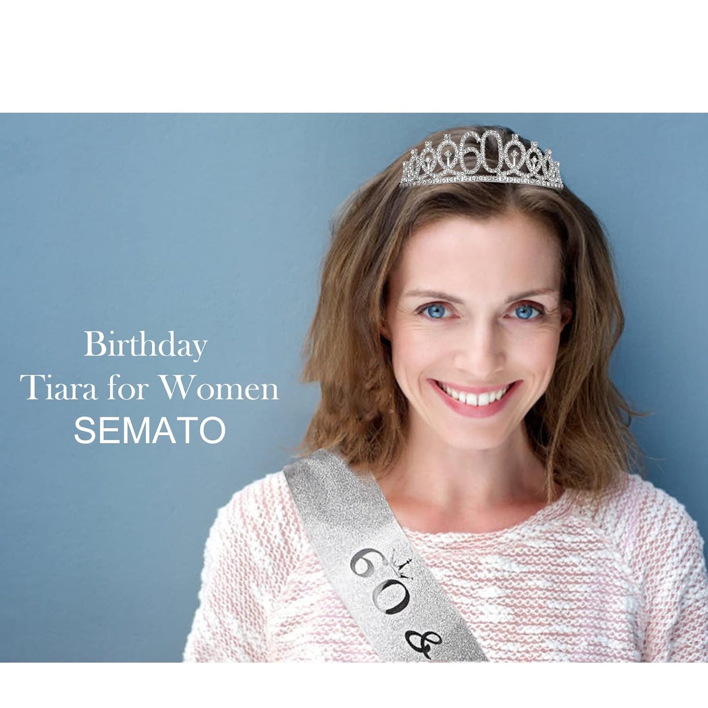 Semato 60 & Fabulous Birthday Crown and Sash Kit- 60th Birthday Gifts for Women 60th Birthday Party Decorations (rose gold)