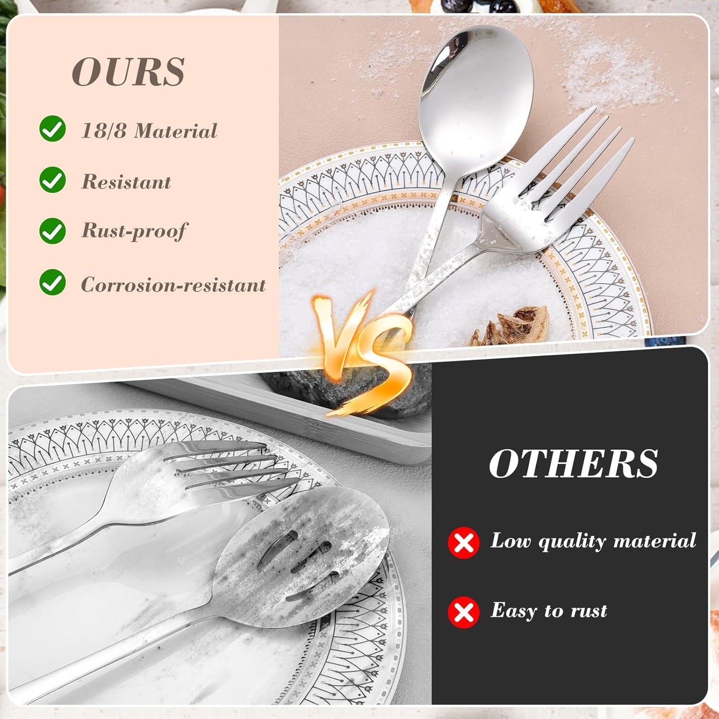10PCS 18/8 Stainless Steel Serving Utensils Set for Parties, Kitchen Serving Tools-Include Serving Spoons, Slotted Spoons, Serving Forks Tongs Soup Ladle, Cake Pie Server for Buffet, Wedding