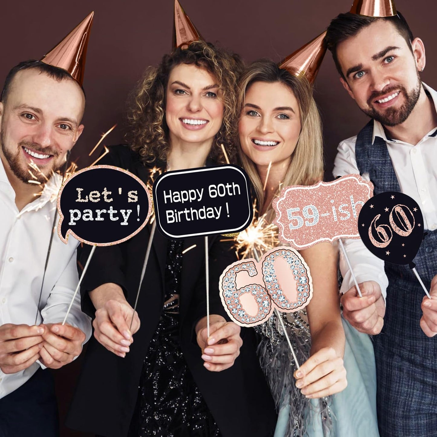 32pcs 60th Birthday Photo Booth Props for Men Women, 60 Birthday Selfie Props Kit, Classic Black Gold Happy 60th Birthday Party Supplies, Cheers to 60 Years Old Bday Decor