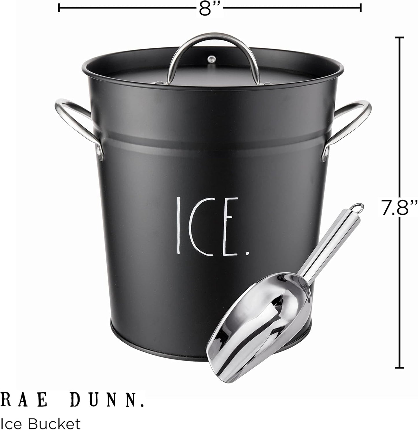 Rae Dunn Ice Bucket with Scoop - Stainless Steel Bucket with Handle, Lid and Ice Scooper - 4 Qt. Storage Bin for Ice Cubes for Bars, Parties, Backyard Barbeques, Picnics, and Camping (Sage)