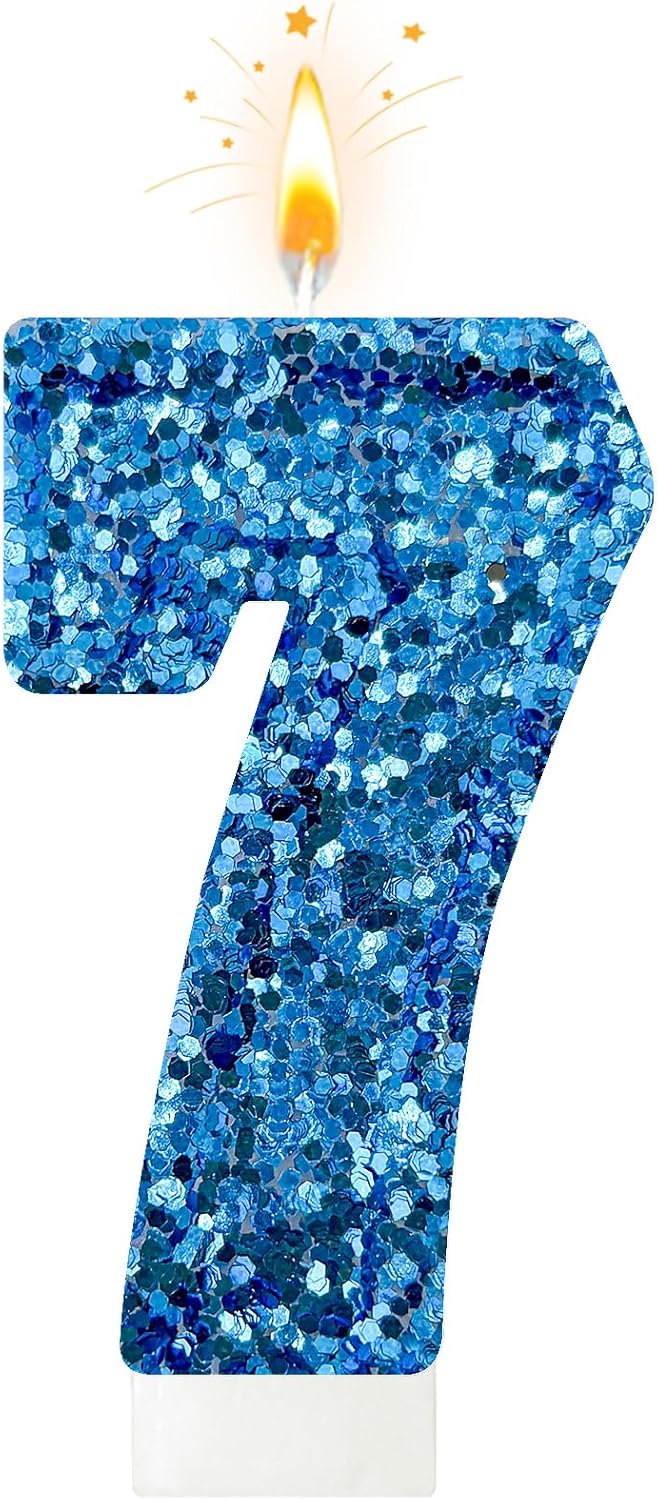 Birthday Number Candles, Glitter Number Candle Cake Decorations with Sequins, Cupcake Decorations for Girls, Women, Party Anniversary Celebrations (Number 6, Purple)