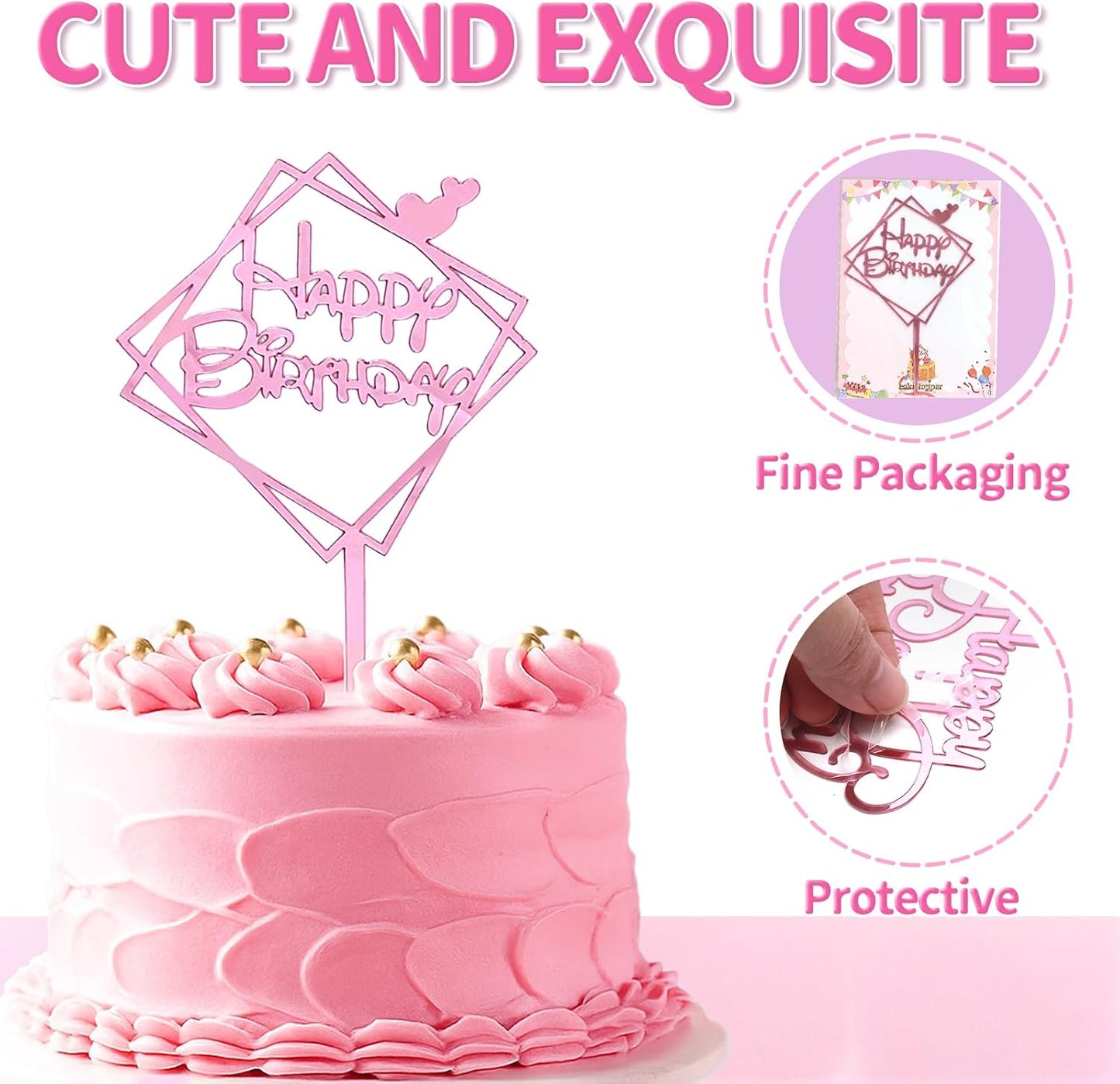 10-Pack Happy Birthday Cake Toppers,Gold Cake Toppers Acrylic Birthday Cake Supplies,4inchx6inch (Gold)