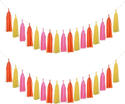 15PCS Pink Orange Yellow DIY Tissue Tassel Garland Thanksgiving Party Tassel Banner Bunting Streamer for Girl Baby Shower Halloween Birthday Bridal Shower Nursery Hanging Décor