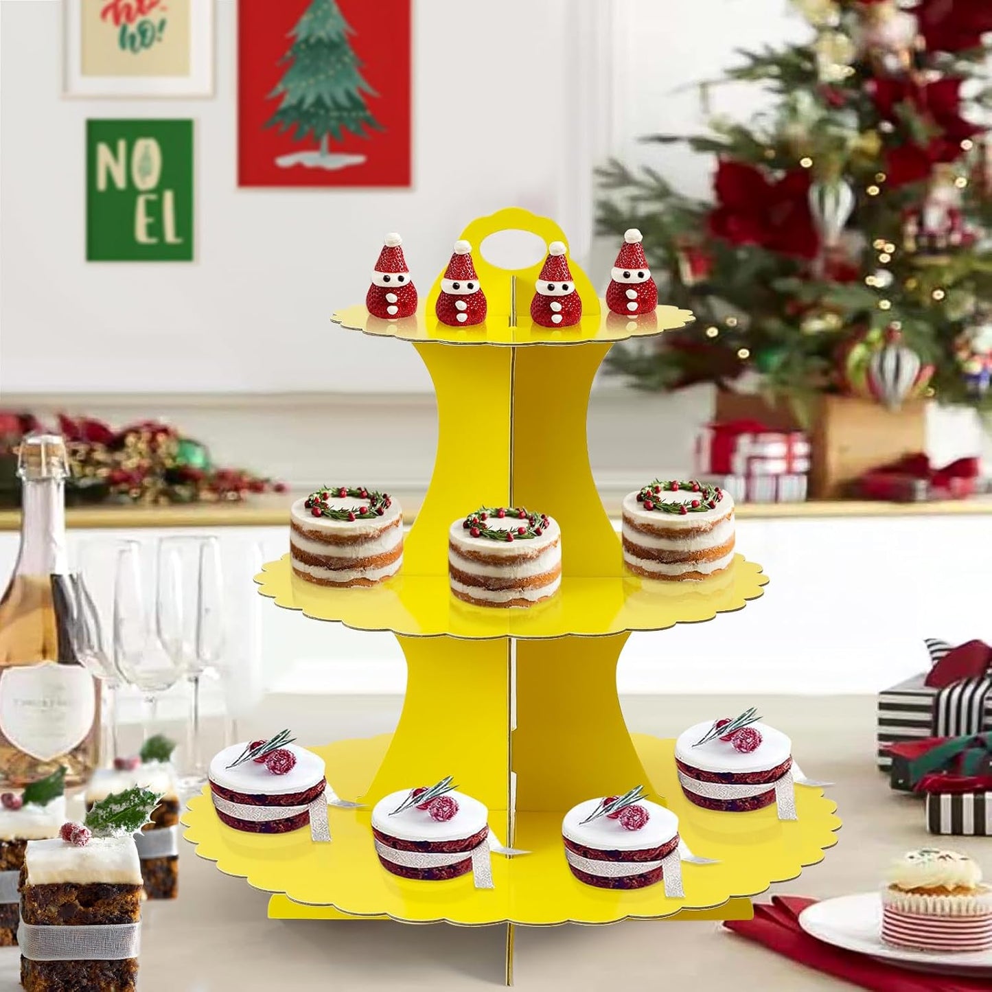 Soleebee 3-Tier Cupcake Stand, Cardboard Cupcake Tower, Dessert Cup Cake Stand Tower for Birthday Wedding Party Decoration, Cupcake Tier Stand 1 Set (Black)