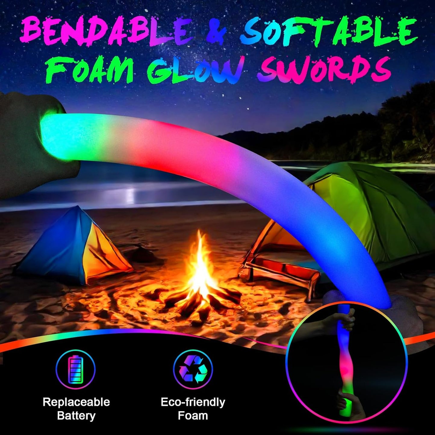 wellent 230 LED Foam Glow Sticks, Bulk Glow Sticks, Foam Light Up Sticks Bulk, LED Foam Sticks with 3 Colorful Flash Mode,Glow Party Supply for Wedding, Birthday, Concert, Carnival, Sporting Events