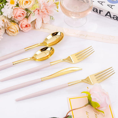SUT 150Pcs Silver Plastic Silverware, Silver Disposable Cutlery, Heavy Duty Disposable Silverware, Plastic Utensils Include 50 Plastic Forks, 50 Plastic Spoons, 50 Plastic Knives