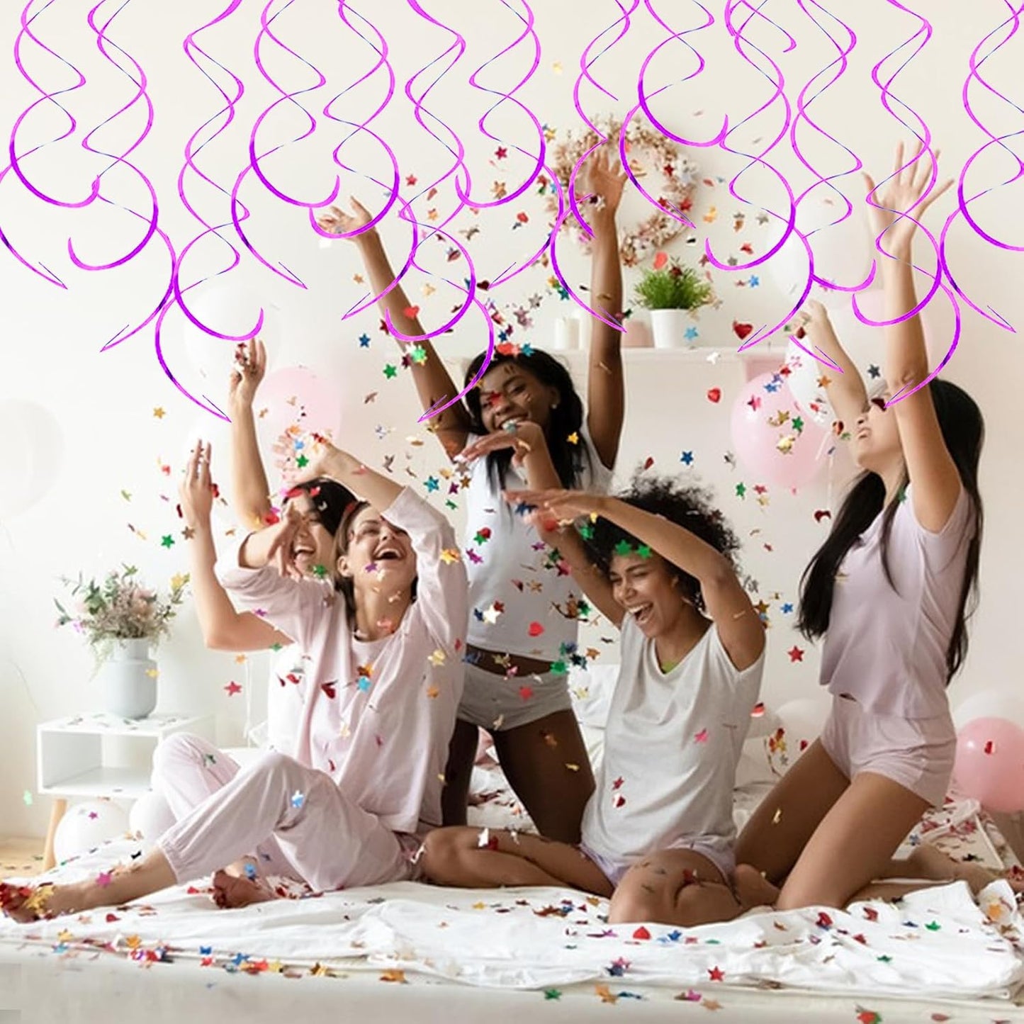 30 Pieces Hanging Swirl Party Decorations Foil Decorations Ceiling Swirl Spiral Hanging Plastic Streamer for Ceiling Birthday Graduation Wedding Celebration Baby Shower Party Supply (Black)
