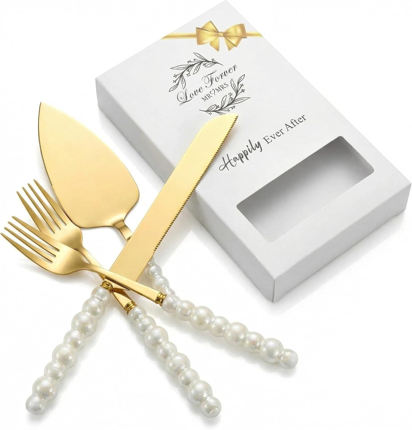 4 Pcs Gold Wedding Cake Cutting Set Cake Cutting Set for Wedding, Gold Cake Knife and Server Set, Ideal for Bridal Shower & Engagement Celebrations
