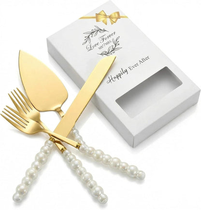 4 Pcs Gold Wedding Cake Cutting Set Cake Cutting Set for Wedding, Gold Cake Knife and Server Set, Ideal for Bridal Shower & Engagement Celebrations